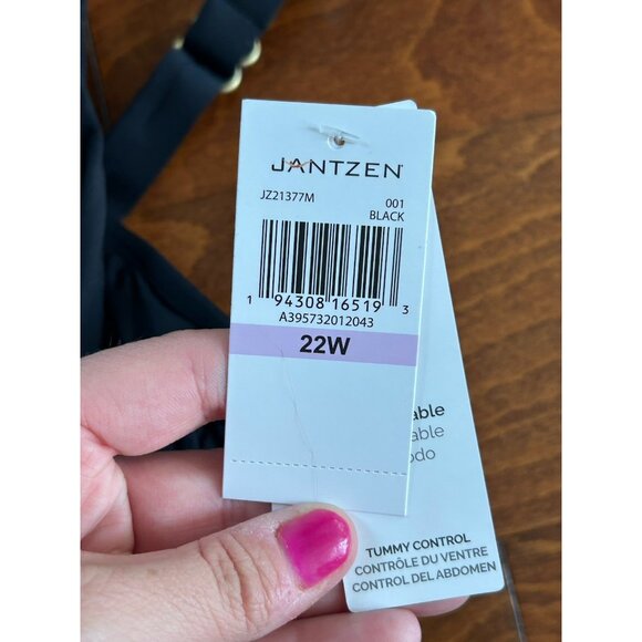 Jantzen Women's Draped Surplice One Piece Bathing Suit Black Stretch NWT Sz 22 - Picture 5 of 11